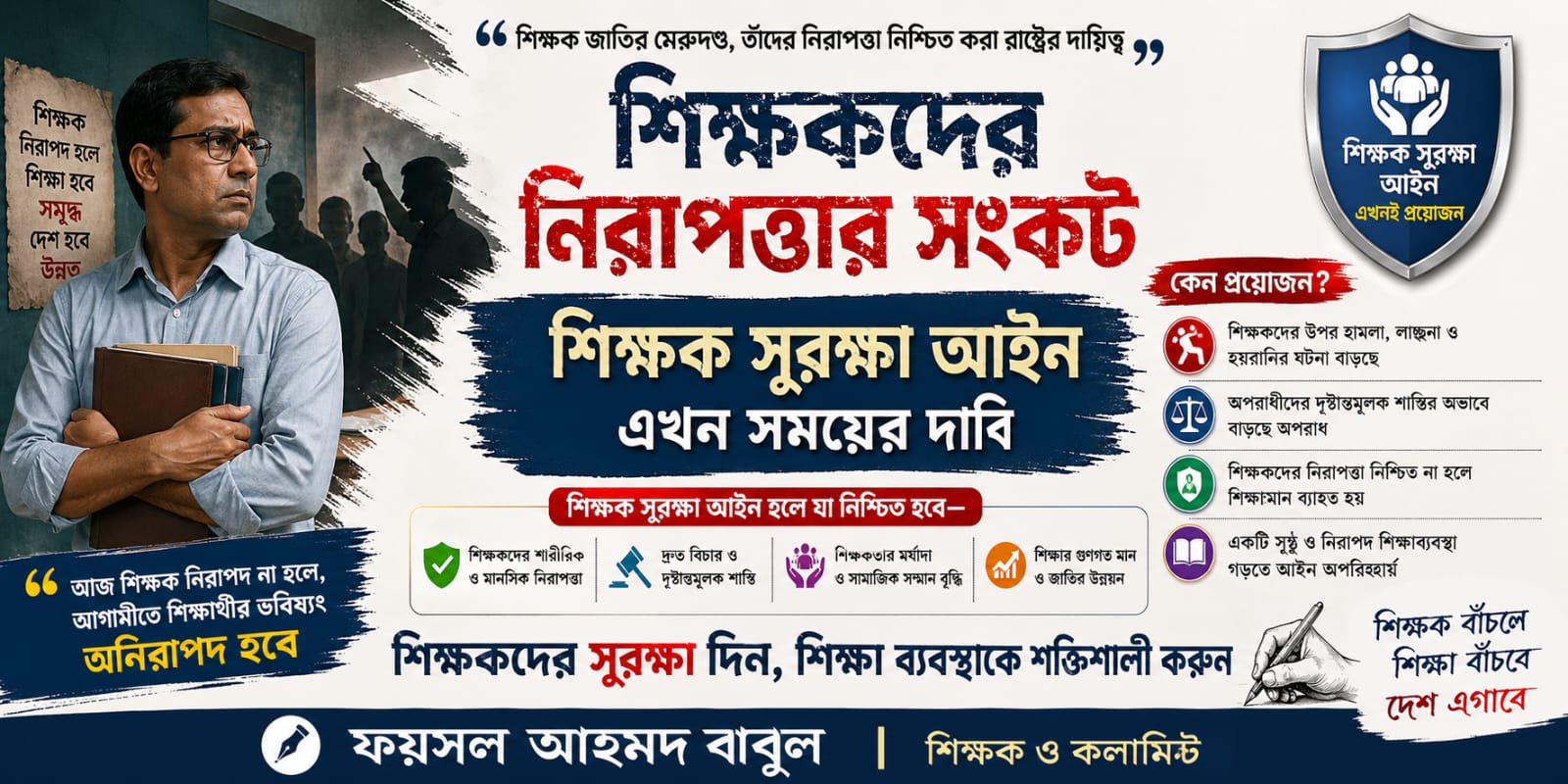 শিক্ষকদের নিরাপত্তার সংকট : শিক্ষক সুরক্ষা আইন এখন সময়ের দাবি : ফয়সল আহমদ বাবুল