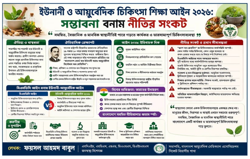 ইউনানী ও আয়ুর্বেদিক চিকিৎসা শিক্ষা আইন ২০২৬: সম্ভাবনা বনাম নীতির সংকট : ফয়সল আহমদ বাবুল
