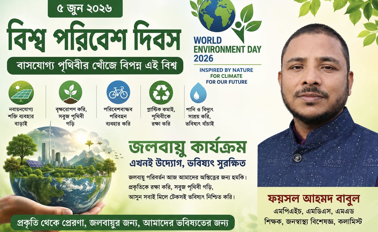 বাসযোগ্য পৃথিবীর খোঁজে বিপন্ন এই বিশ্ব : ফয়সল আহমদ বাবুল