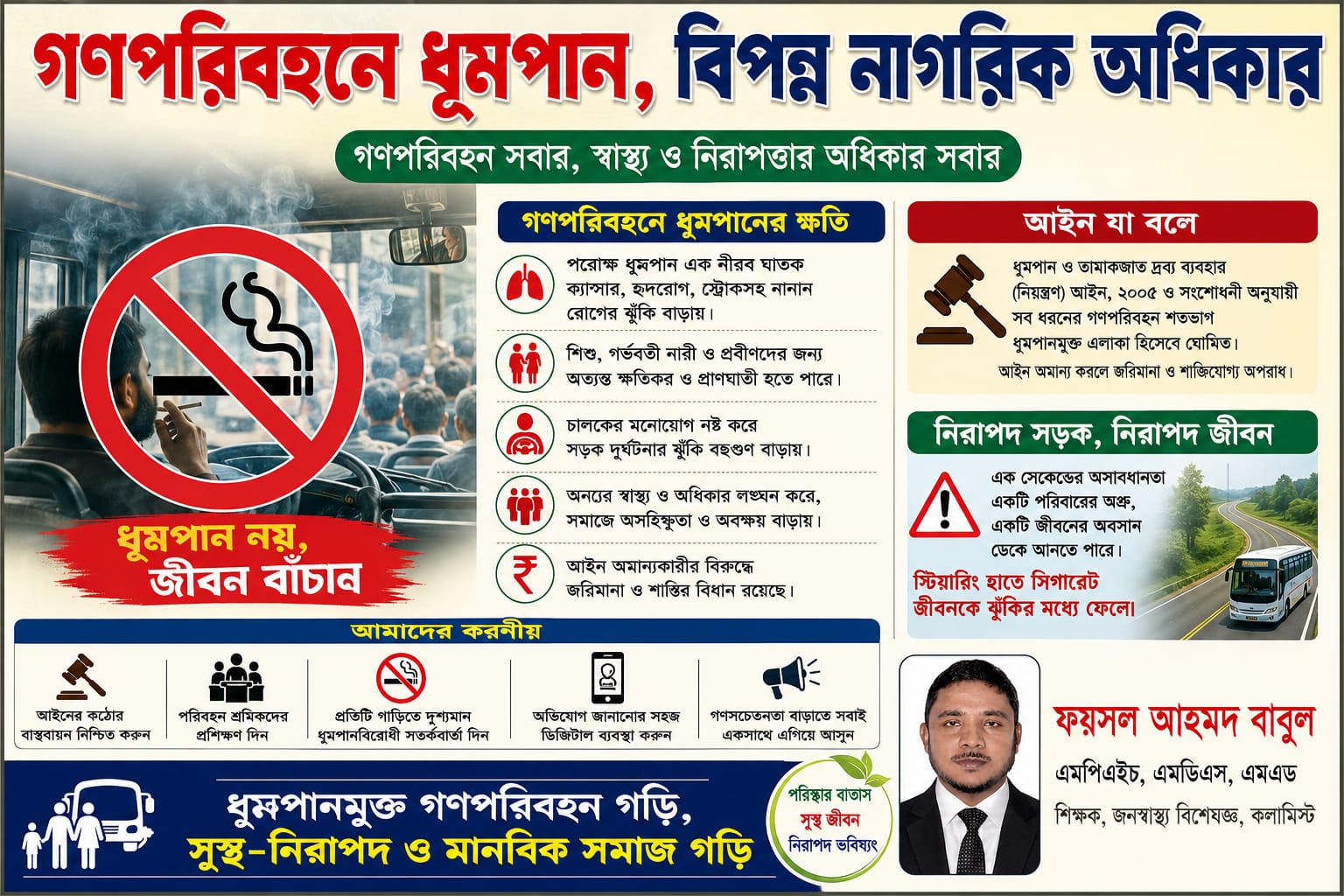 গণপরিবহনে ধূমপান, বিপন্ন নাগরিক অধিকার : ফয়সল আহমদ বাবুল